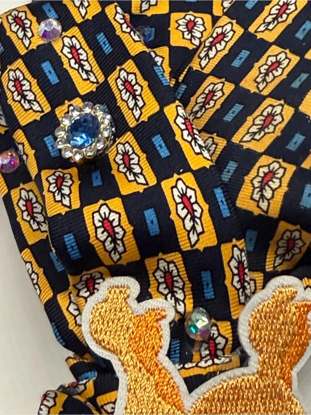 Sigma Gamma Rho Sorority Poodle Patch Decorative Tie Necklace - Navy & Gold - Picture 6 of 6